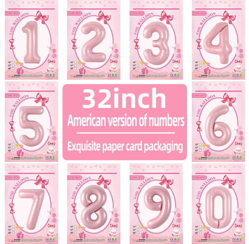 32 inch pink aluminum foil Number balloons 0-9, suitable for parties, weddings, anniversaries