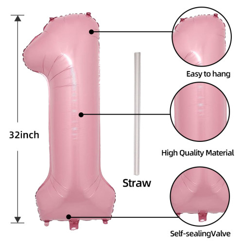 32 inch pink aluminum foil Number balloons 0-9, suitable for parties, weddings, anniversaries