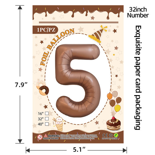 32 inch chocolate aluminum foil Number balloons 0-9, suitable for parties, weddings, anniversaries