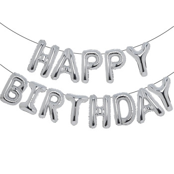 Silver Happy Birthday letters Balloon 16 inch Polyester Film Letter  Party Decoration Supplies