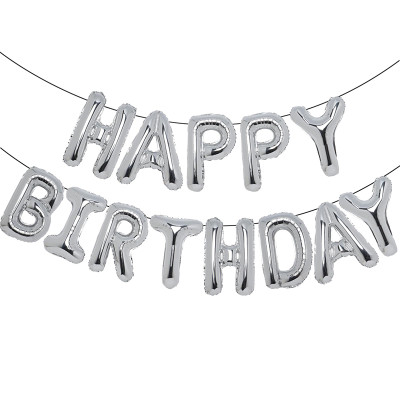 Silver Happy Birthday letters Balloon 16 inch Polyester Film Letter  Party Decoration Supplies