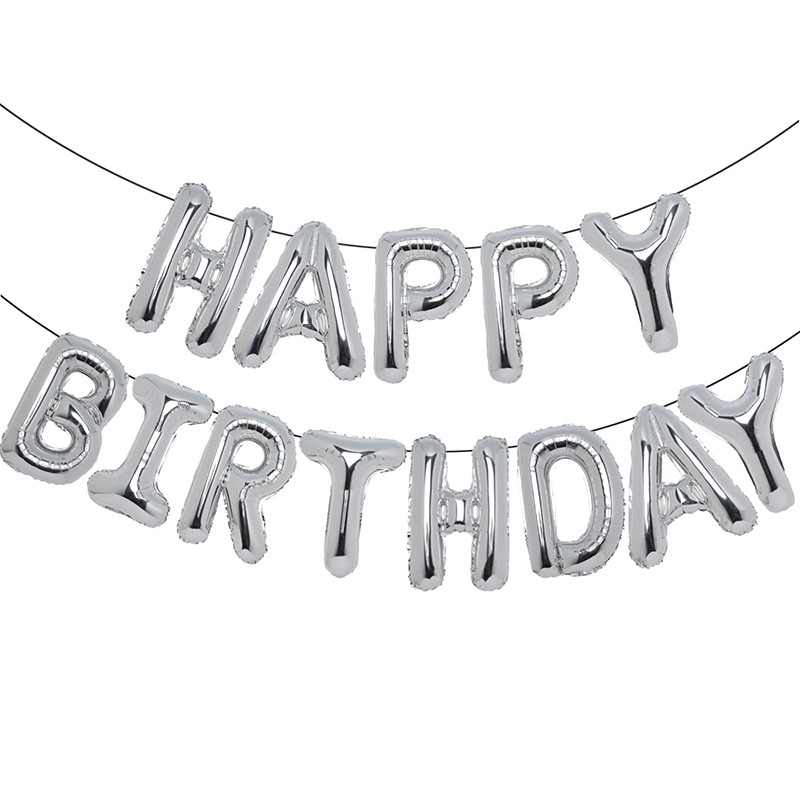 Silver Happy Birthday letters Balloon 16 inch Polyester Film Letter  Party Decoration Supplies