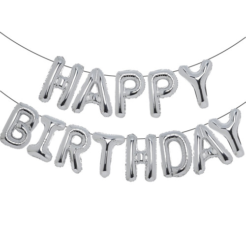 Silver Happy Birthday letters Balloon 16 inch Polyester Film Letter  Party Decoration Supplies