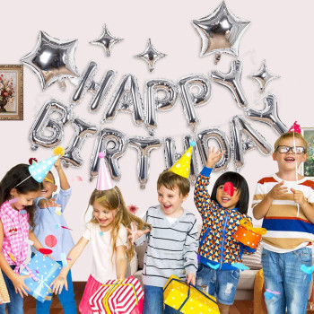 Silver Happy Birthday letters Balloon 16 inch Polyester Film Letter  Party Decoration Supplies