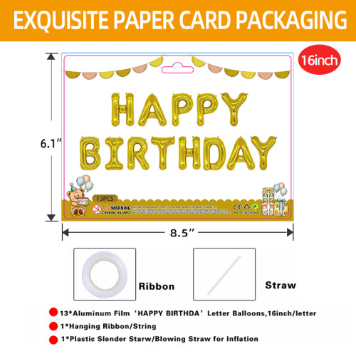 Gold Happy Birthday letters Balloon 16 inch Polyester Film Letter  Party Decoration Supplies