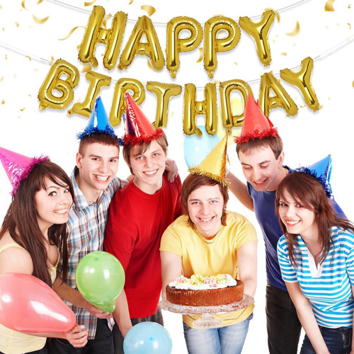 Gold Happy Birthday letters Balloon 16 inch Polyester Film Letter  Party Decoration Supplies