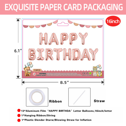 Rose gold Happy Birthday letters Balloon 16 inch Polyester Film Letter  Party Decoration Supplies