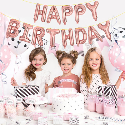 Rose gold Happy Birthday letters Balloon 16 inch Polyester Film Letter  Party Decoration Supplies