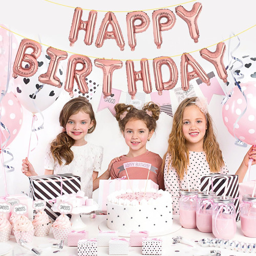 Rose gold Happy Birthday letters Balloon 16 inch Polyester Film Letter  Party Decoration Supplies