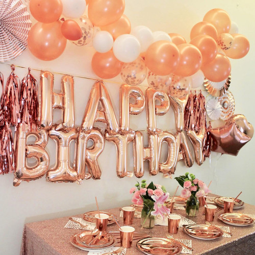 Rose gold Happy Birthday letters Balloon 16 inch Polyester Film Letter  Party Decoration Supplies