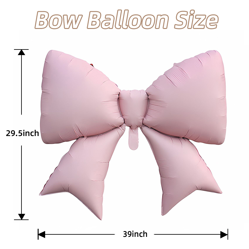 Bow-shaped foil balloon with width and height measurement arrows