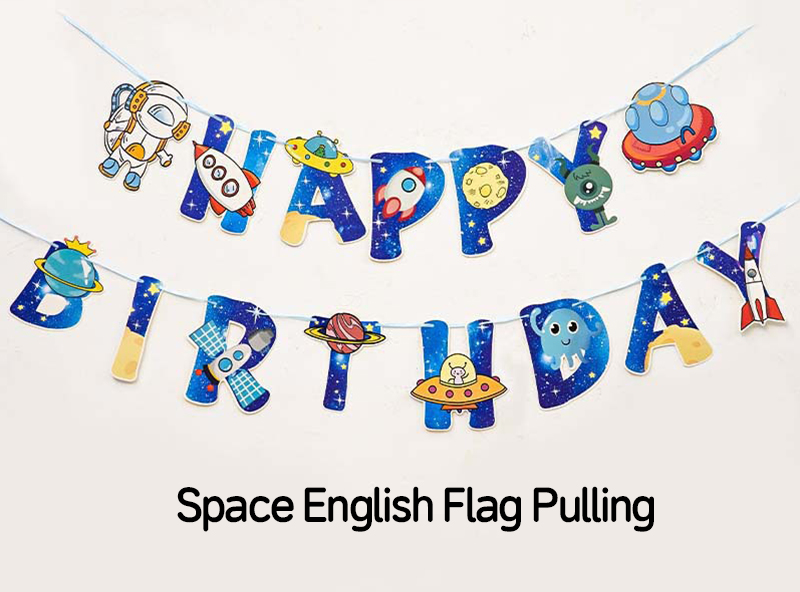 Space themed HAPPY BIRTHDAY banner with separate letter shapes