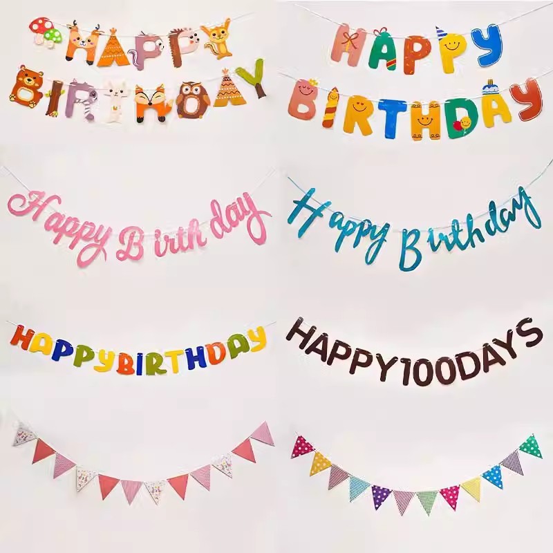 Birthday  Flags, birthday decorations, English hot goldfish tail  Flags