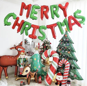 Tellpet Merry Christmas Letter Balloons Banner, Christmas Backdrops for Photography, Red and Green