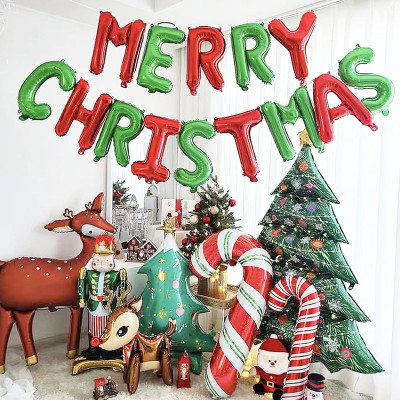 Tellpet Merry Christmas Letter Balloons Banner, Christmas Backdrops for Photography, Red and Green