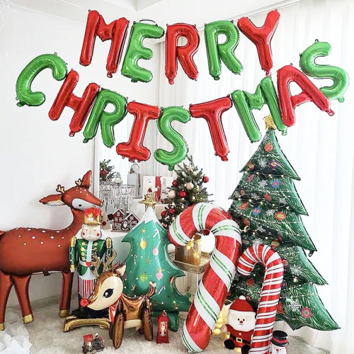 Tellpet Merry Christmas Letter Balloons Banner, Christmas Backdrops for Photography, Red and Green