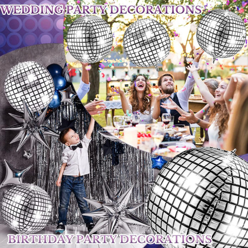 50PCS Disco Ball Balloon Silver Disco 22 inch Large 4D Round Party  Decoration