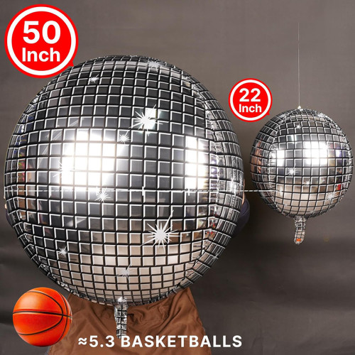 50PCS Disco Ball Balloon Silver Disco 22 inch Large 4D Round Party  Decoration