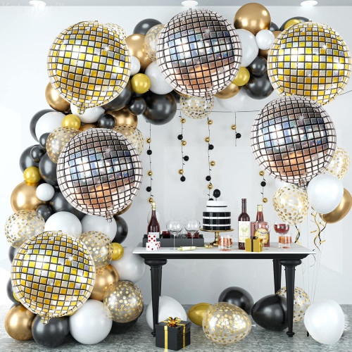 50PCS Disco Ball Balloon Silver Disco 22 inch Large 4D Round Party  Decoration