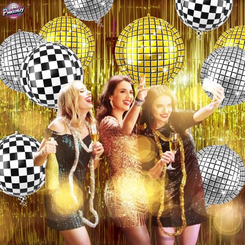 50PCS Disco Ball Balloon Silver Disco 22 inch Large 4D Round Party  Decoration