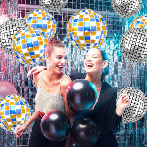 50PCS Disco Ball Balloon Silver Disco 22 inch Large 4D Round Party  Decoration