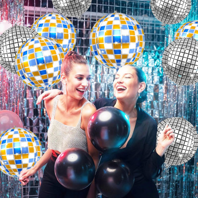 20PCS Disco Ball Balloon Silver Disco 22 inch Large 4D Round Party  Decoration