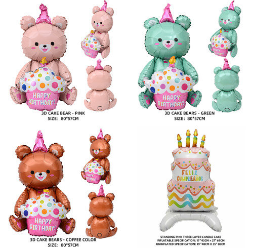 Hug Happy Birthday Cake Bear Foil Balloon, Pet Birthday Party  Decorations