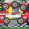Racing balloons, tire balloons, checkered flag balloons, helmet balloons, party decorations