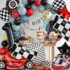 Racing balloons, tire balloons, checkered flag balloons, helmet balloons, party decorations