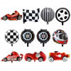 Racing balloons, tire balloons, checkered flag balloons, helmet balloons, party decorations