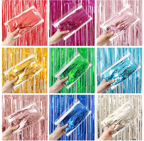 Foil curtain background green metal foil fringed curtain photo booth prop, party decoration