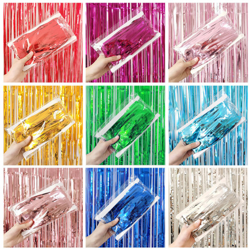 Foil curtain background green metal foil fringed curtain photo booth prop, party decoration