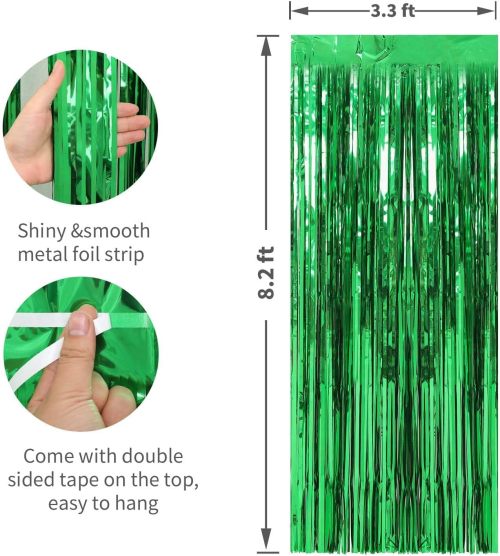 Foil curtain background green metal foil fringed curtain photo booth prop, party decoration