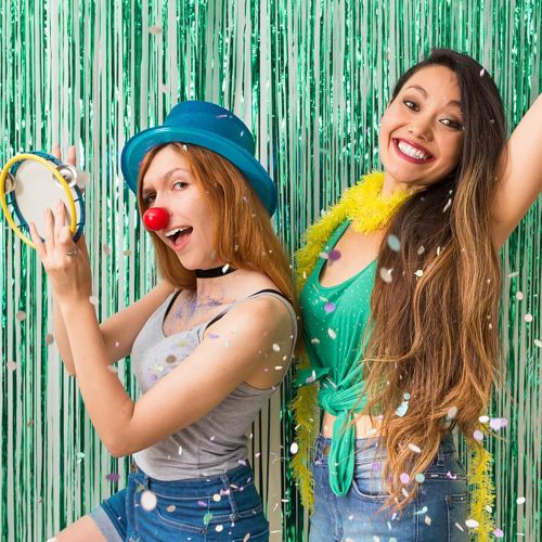 Foil curtain background green metal foil fringed curtain photo booth prop, party decoration