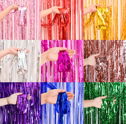 Foil curtain background green metal foil fringed curtain photo booth prop, party decoration