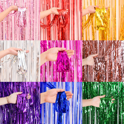 Foil curtain background green metal foil fringed curtain photo booth prop, party decoration