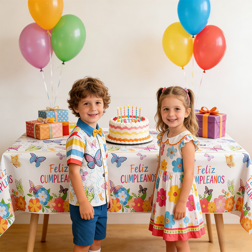 Birthday tablecloth, 72 x 54 inches rectangular tablecloth, party decoration