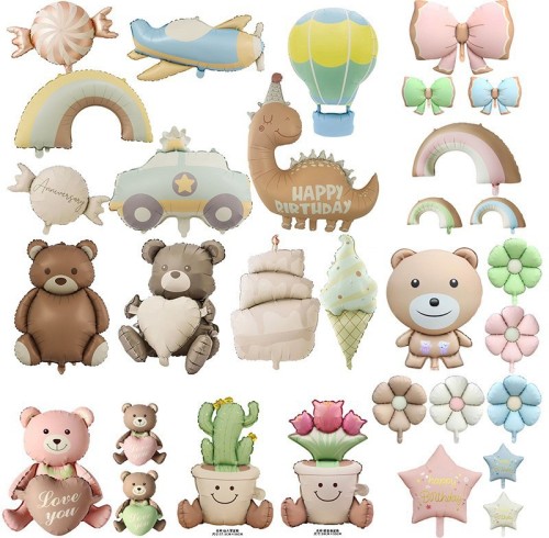 Matte Ins retro bear police car plane rainbow Party Decoration