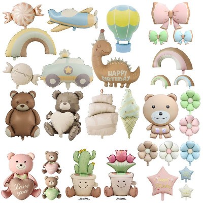 Matte Ins retro bear police car plane rainbow Party Decoration