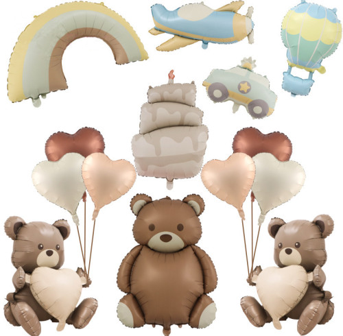 Matte Ins retro bear police car plane rainbow Party Decoration