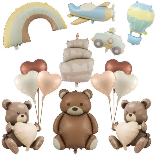 Matte Ins retro bear police car plane rainbow Party Decoration