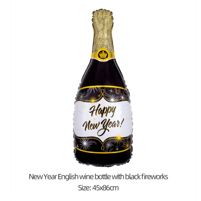 Happy New Year! Aluminum foil balloons, wine bottles, New Year's party decorations
