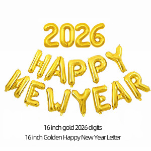 Happy New Year! Aluminum foil balloons, wine bottles, New Year's party decorations