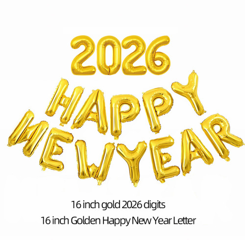 Golden Happy New Year Balloon, 16 inch  New Year foil letter balloon, New Year's  party decorations