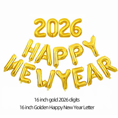 Golden Happy New Year Balloon, 16 inch  New Year foil letter balloon, New Year's  party decorations