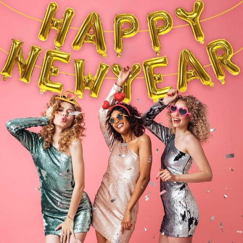 Golden Happy New Year Balloon, 16 inch  New Year foil letter balloon, New Year's  party decorations