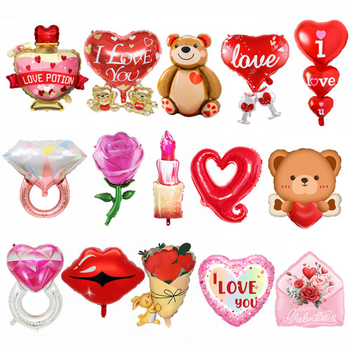 Valentine's Day Rose Hugging Love Bear Confession Aluminum Balloon Party Decoration