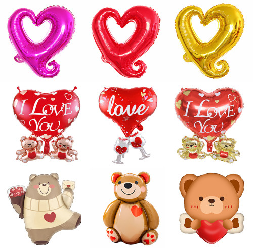 Valentine's Day Rose Hugging Love Bear Confession Aluminum Balloon Party Decoration