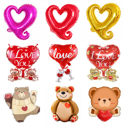Valentine's Day Rose Hugging Love Bear Confession Aluminum Balloon Party Decoration