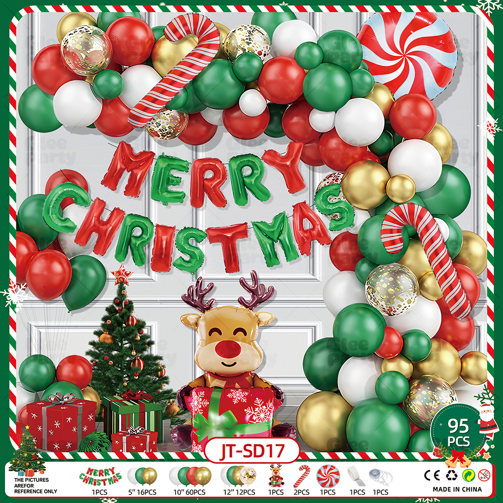 Red, green and white Christmas balloon and letter-banner display